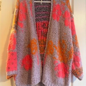 Free People Pink and Orange Floral Cardigan